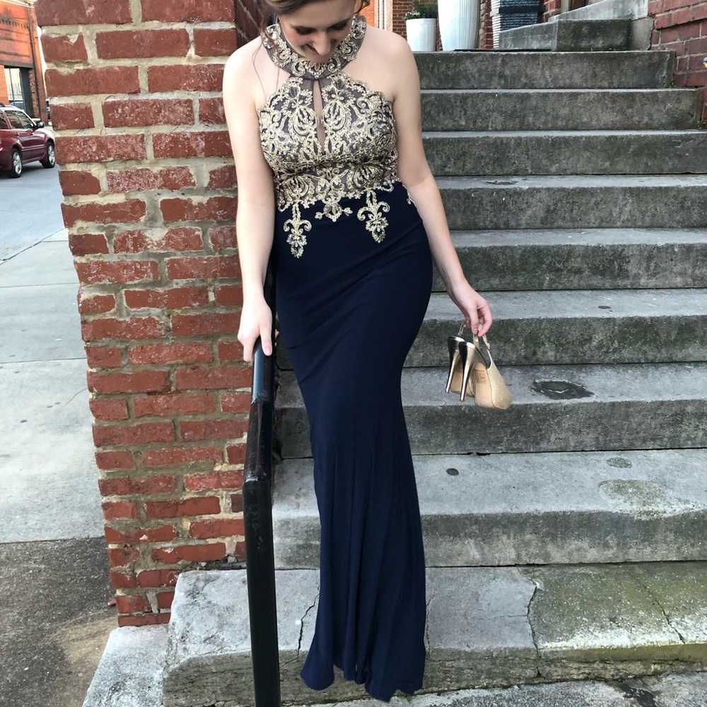 Metallic Lace Halter Gown/// Brand new prom dress!